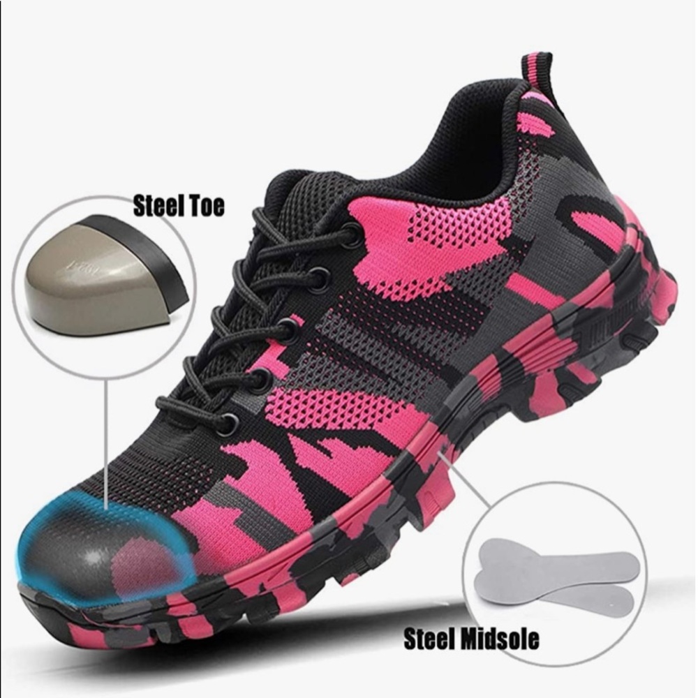 Women’s steel toed work shoes 38 nonslip pink cute